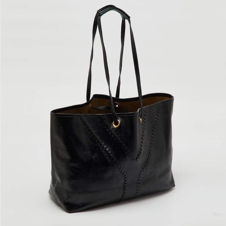 Pre Owned Yves Saint Laurent Black Patent Leather Whipstitch Shopper Tote