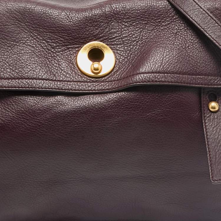 Pre Owned Yves Saint Laurent Burgundy/Blue Leather and Fabric Large Muse Two Top Handle Bag