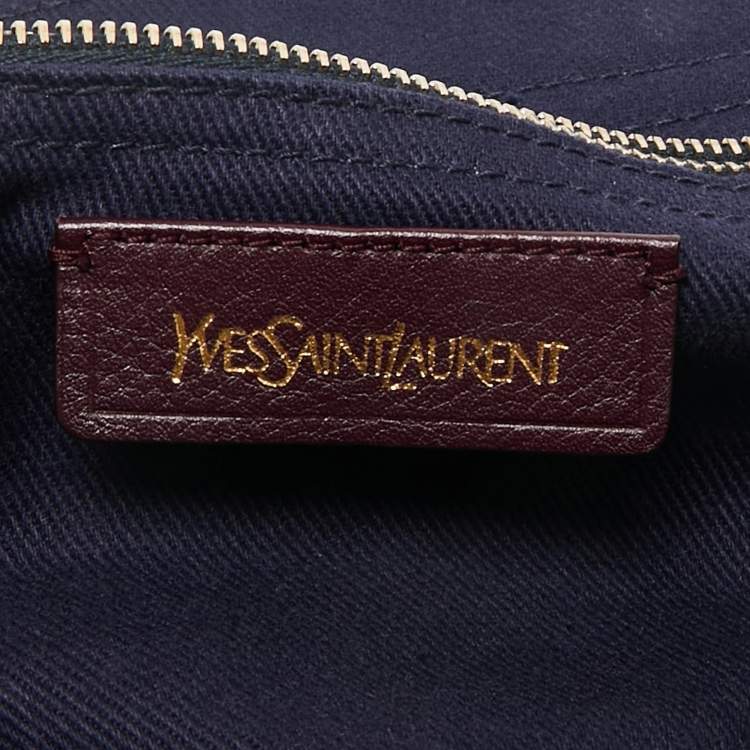 Pre Owned Yves Saint Laurent Burgundy/Blue Leather and Fabric Large Muse Two Top Handle Bag