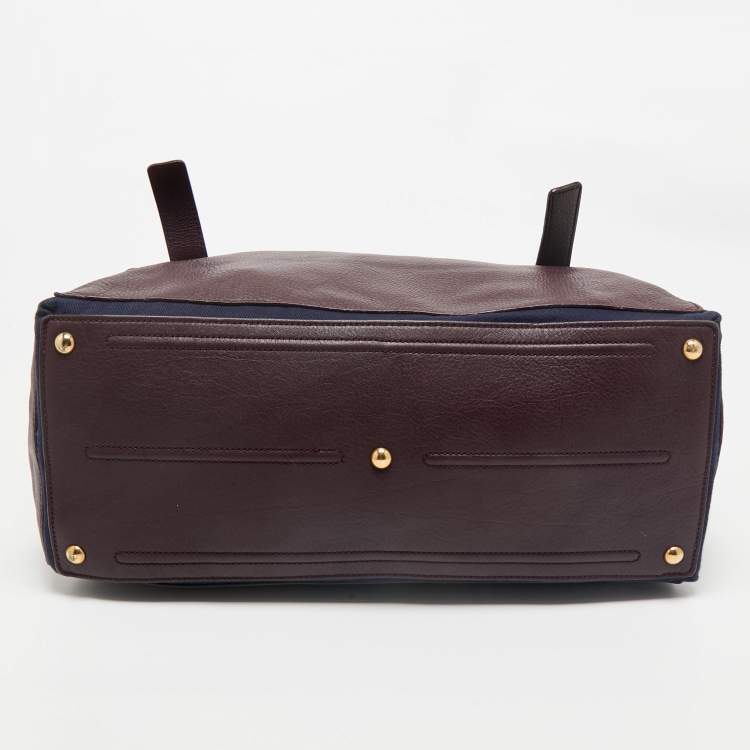 Pre Owned Yves Saint Laurent Burgundy/Blue Leather and Fabric Large Muse Two Top Handle Bag