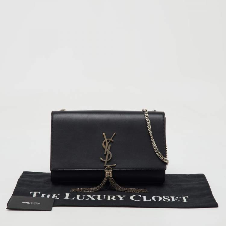 Pre Owned Saint Laurent Black Leather Medium Kate Tassel Chain Shoulder Bag