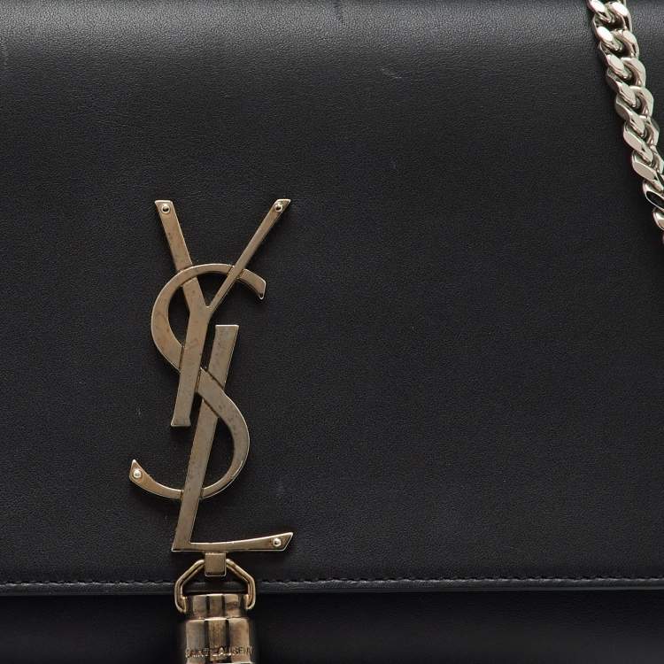Pre Owned Saint Laurent Black Leather Medium Kate Tassel Chain Shoulder Bag