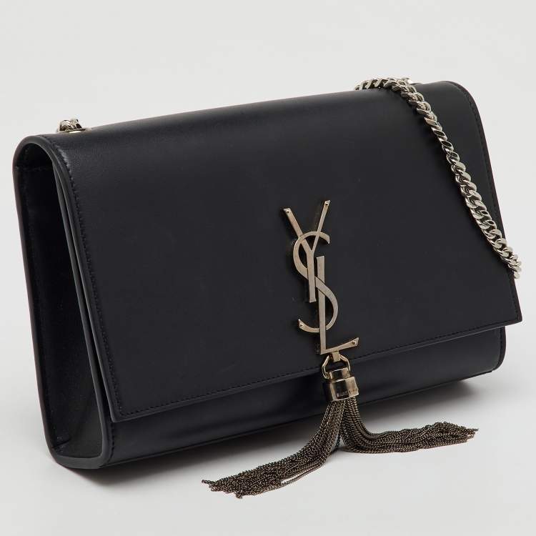 Pre Owned Saint Laurent Black Leather Medium Kate Tassel Chain Shoulder Bag