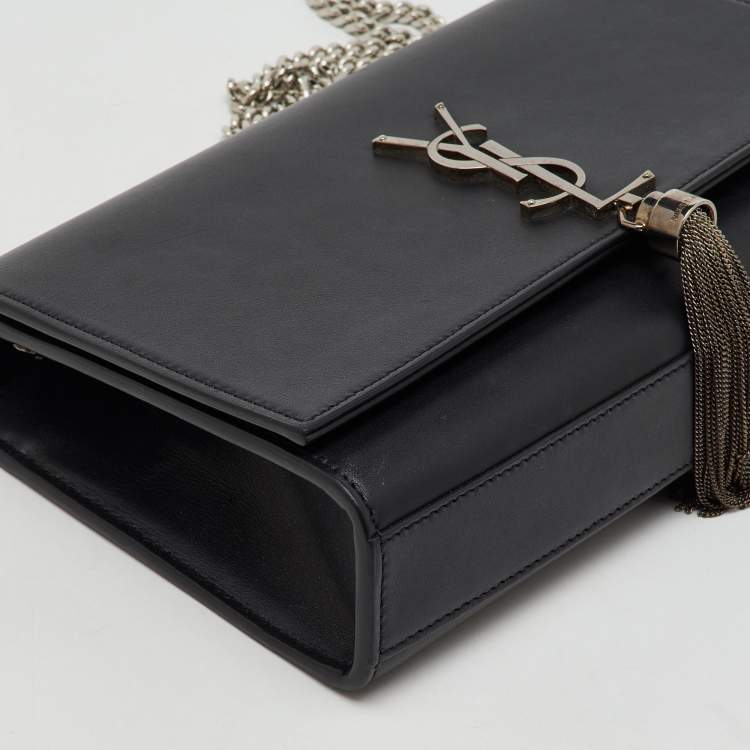 Pre Owned Saint Laurent Black Leather Medium Kate Tassel Chain Shoulder Bag