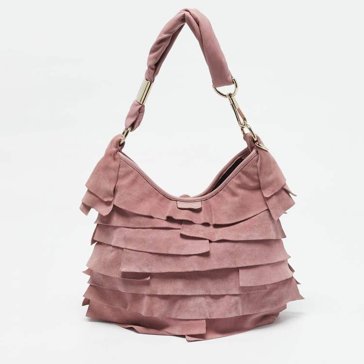 Pre Owned Yves Saint Laurent Pink Suede Small St. Tropez Hobo