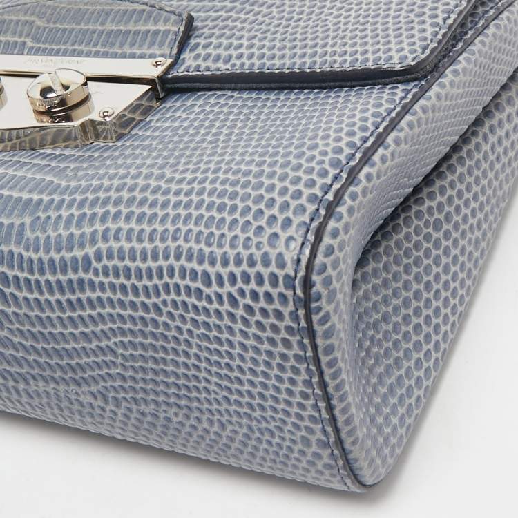 Pre Owned Yves Saint Laurent Blue Lizard Embossed Leather Le Sixieme Shoulder Bag