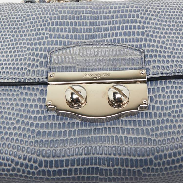 Pre Owned Yves Saint Laurent Blue Lizard Embossed Leather Le Sixieme Shoulder Bag