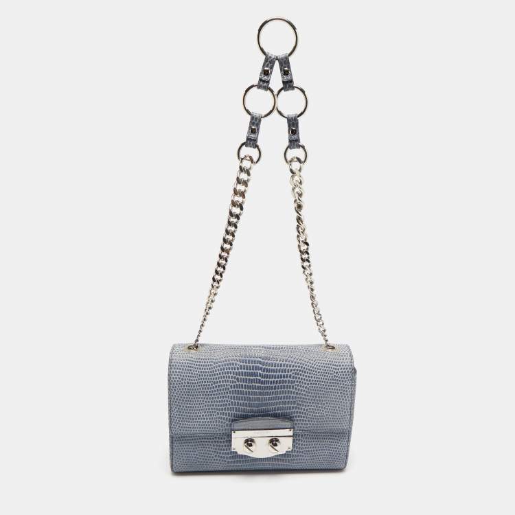 Pre Owned Yves Saint Laurent Blue Lizard Embossed Leather Le Sixieme Shoulder Bag