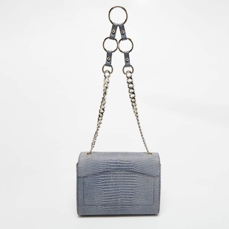 Pre Owned Yves Saint Laurent Blue Lizard Embossed Leather Le Sixieme Shoulder Bag