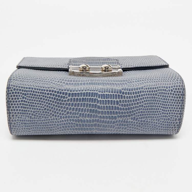 Pre Owned Yves Saint Laurent Blue Lizard Embossed Leather Le Sixieme Shoulder Bag