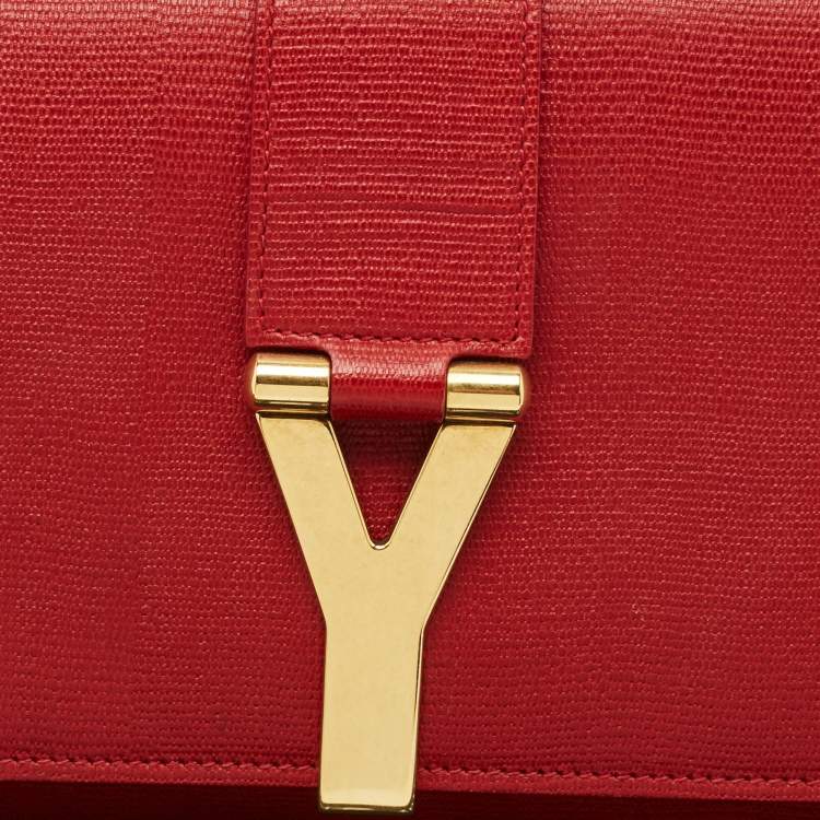 Pre Owned Yves Saint Laurent Red Leather Ligne Y Clutch