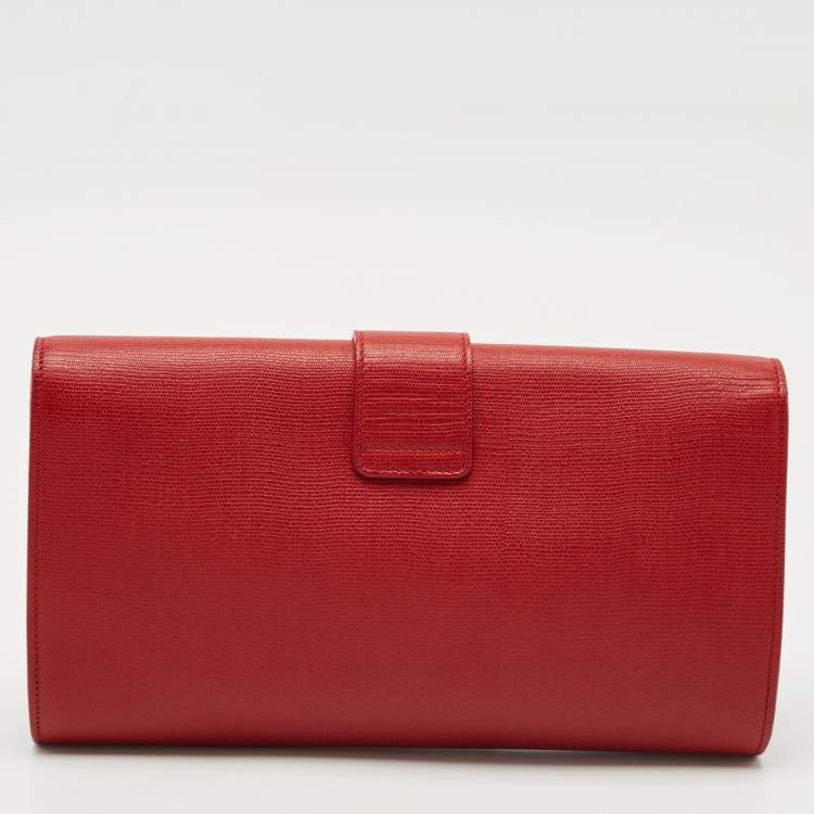 Pre Owned Yves Saint Laurent Red Leather Ligne Y Clutch