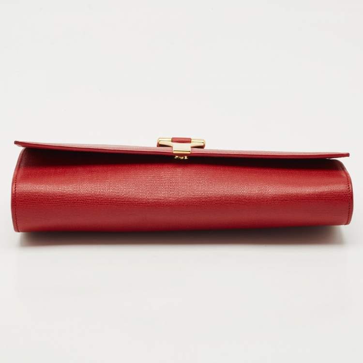 Pre Owned Yves Saint Laurent Red Leather Ligne Y Clutch