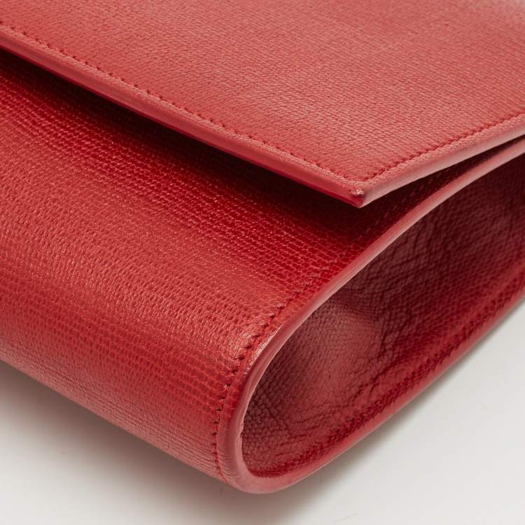 Pre Owned Yves Saint Laurent Red Leather Ligne Y Clutch