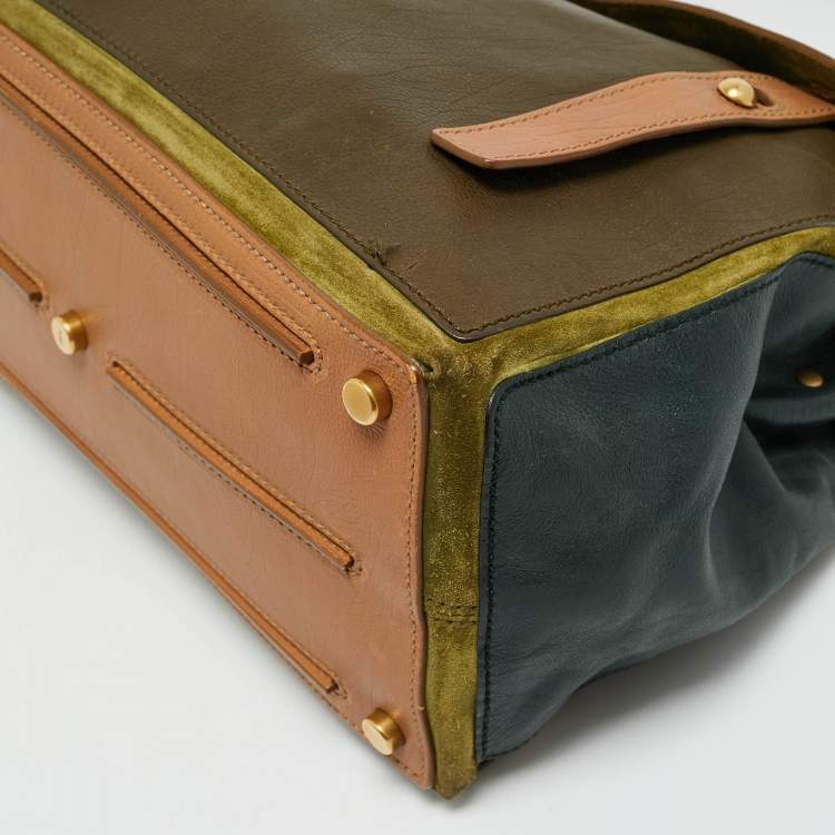 Pre Owned Yves Saint Laurent Tricolor Leather and Suede Medium Muse Two Top Handle Bag
