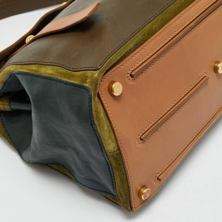 Pre Owned Yves Saint Laurent Tricolor Leather and Suede Medium Muse Two Top Handle Bag