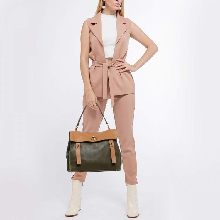 Pre Owned Yves Saint Laurent Tricolor Leather and Suede Medium Muse Two Top Handle Bag