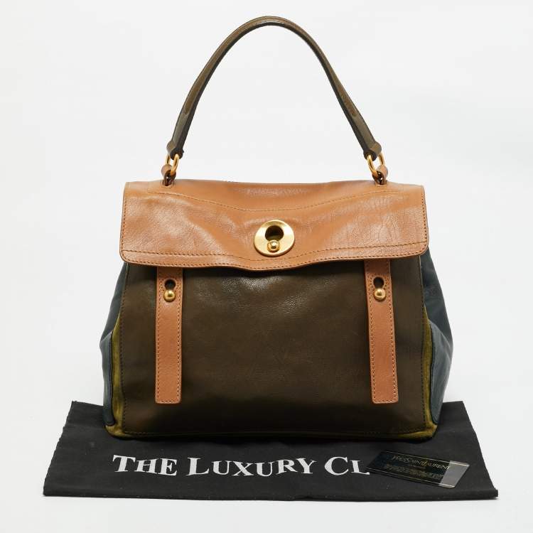 Pre Owned Yves Saint Laurent Tricolor Leather and Suede Medium Muse Two Top Handle Bag
