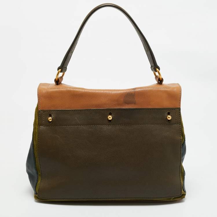 Pre Owned Yves Saint Laurent Tricolor Leather and Suede Medium Muse Two Top Handle Bag