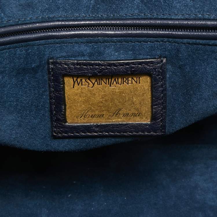 Pre Owned Yves Saint Laurent Navy Blue Ostrich Medium Cabas Chyc Tote