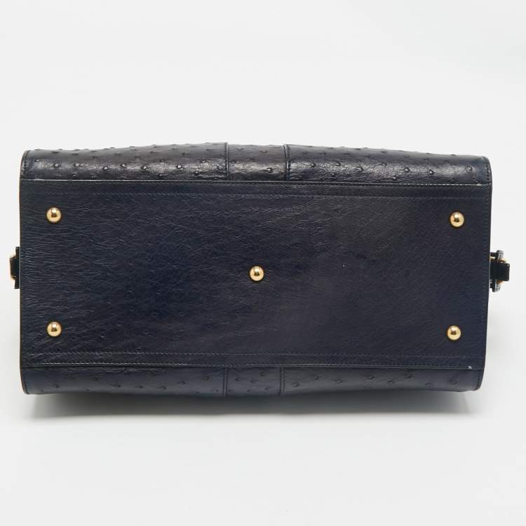 Pre Owned Yves Saint Laurent Navy Blue Ostrich Medium Cabas Chyc Tote