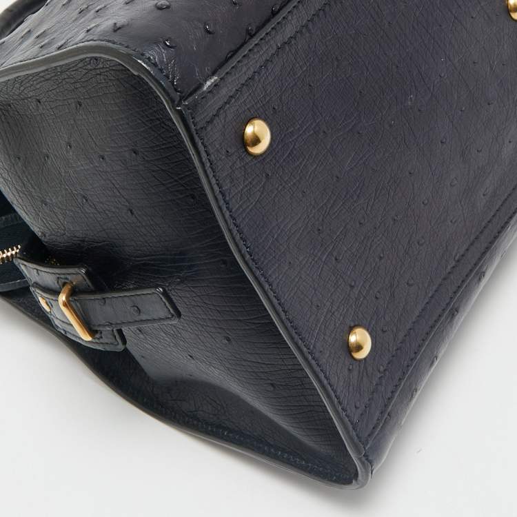 Pre Owned Yves Saint Laurent Navy Blue Ostrich Medium Cabas Chyc Tote