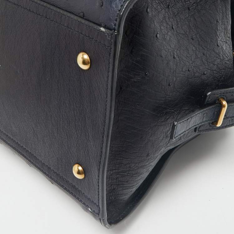 Pre Owned Yves Saint Laurent Navy Blue Ostrich Medium Cabas Chyc Tote