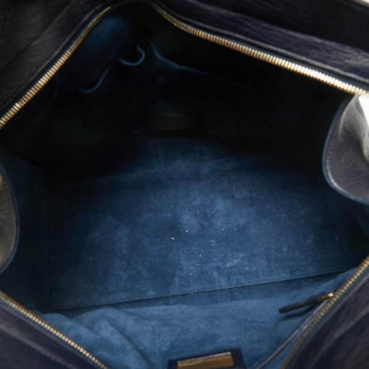 Pre Owned Yves Saint Laurent Navy Blue Ostrich Medium Cabas Chyc Tote