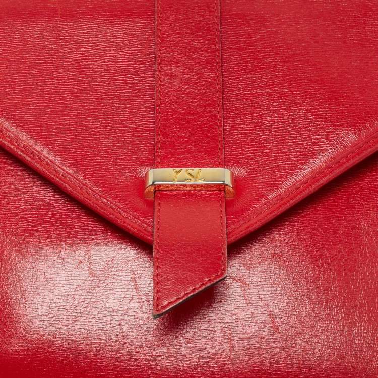 Pre Owned Yves Saint Laurent Red Leather Vintage Flap Crossbody Bag