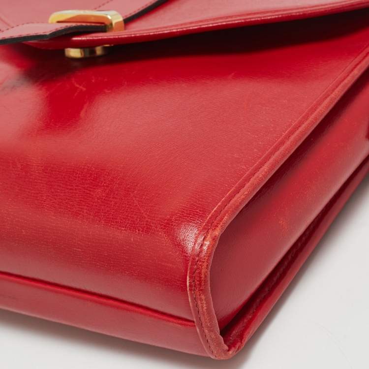 Pre Owned Yves Saint Laurent Red Leather Vintage Flap Crossbody Bag