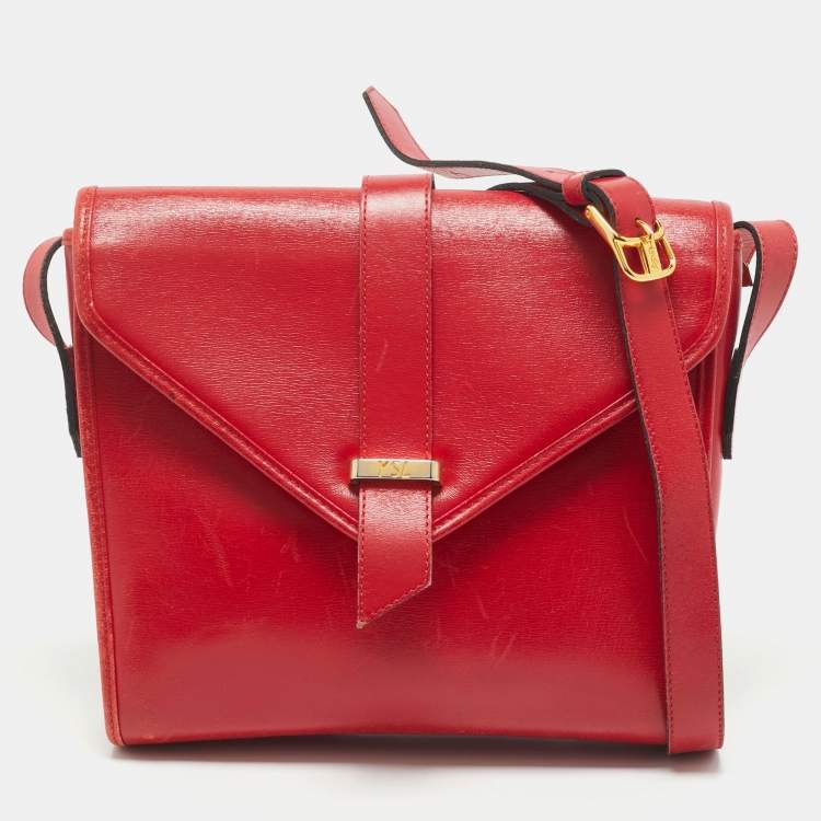 Pre Owned Yves Saint Laurent Red Leather Vintage Flap Crossbody Bag