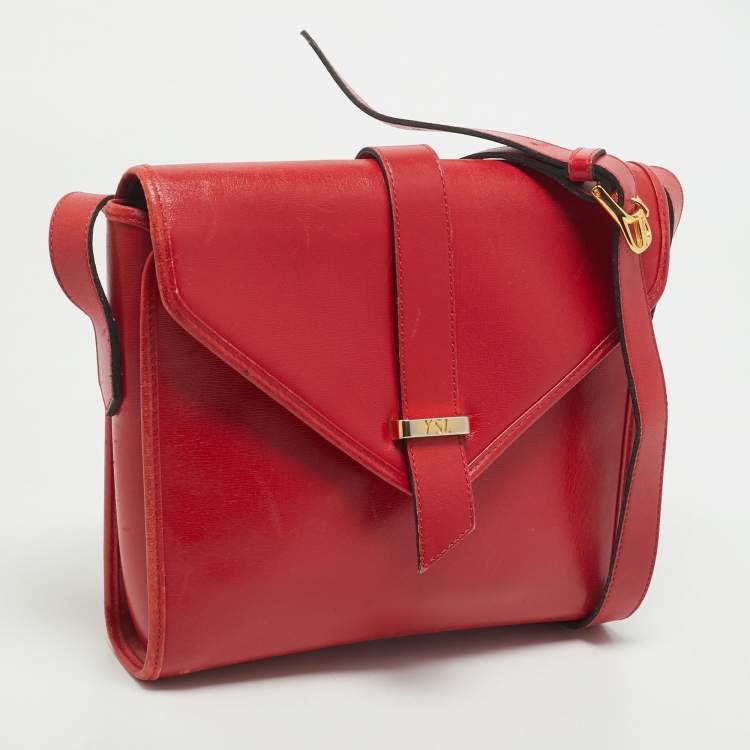 Pre Owned Yves Saint Laurent Red Leather Vintage Flap Crossbody Bag