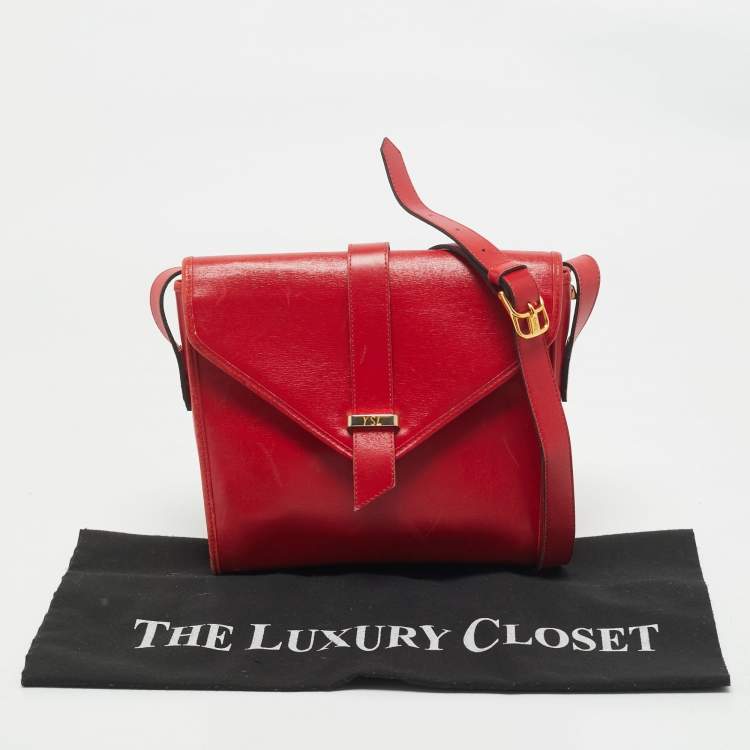 Pre Owned Yves Saint Laurent Red Leather Vintage Flap Crossbody Bag