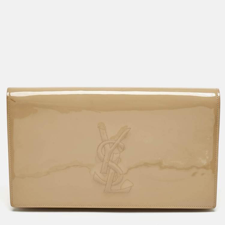 Pre Owned Yves Saint Laurent Beige Patent Leather Belle De Jour Clutch