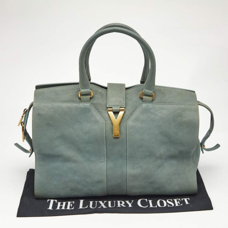 Pre Owned Yves Saint Laurent Light Blue Leather Medium Cabas Chyc Tote