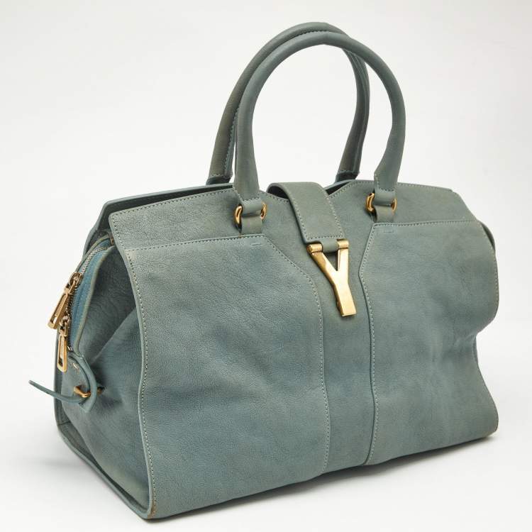 Pre Owned Yves Saint Laurent Light Blue Leather Medium Cabas Chyc Tote