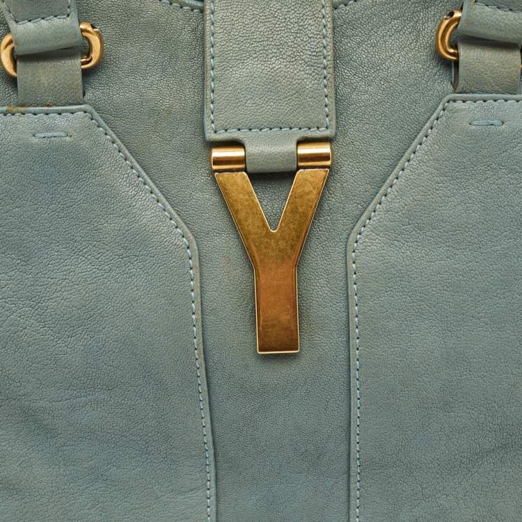 Pre Owned Yves Saint Laurent Light Blue Leather Medium Cabas Chyc Tote