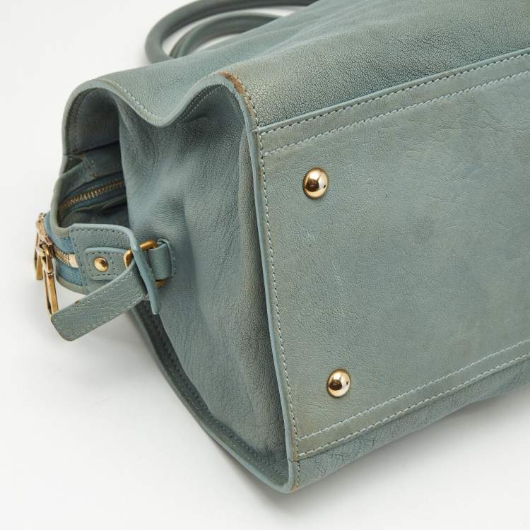 Pre Owned Yves Saint Laurent Light Blue Leather Medium Cabas Chyc Tote