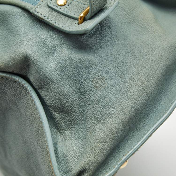 Pre Owned Yves Saint Laurent Light Blue Leather Medium Cabas Chyc Tote