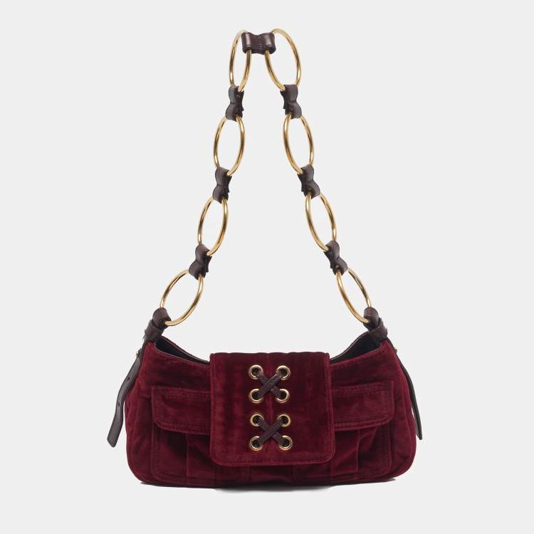 Pre Owned Yves Saint Laurent Velvet Small Parisienne Shoulder Bag