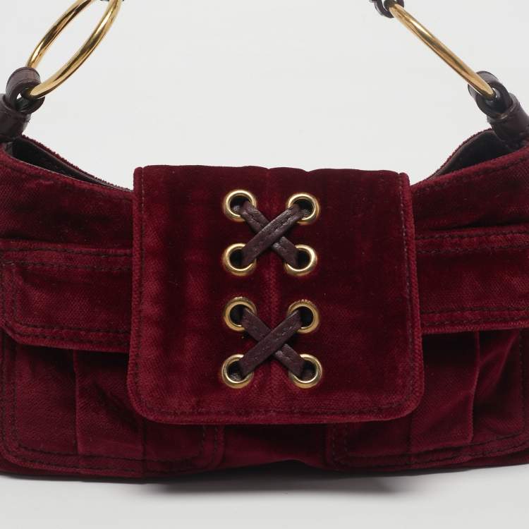 Pre Owned Yves Saint Laurent Velvet Small Parisienne Shoulder Bag