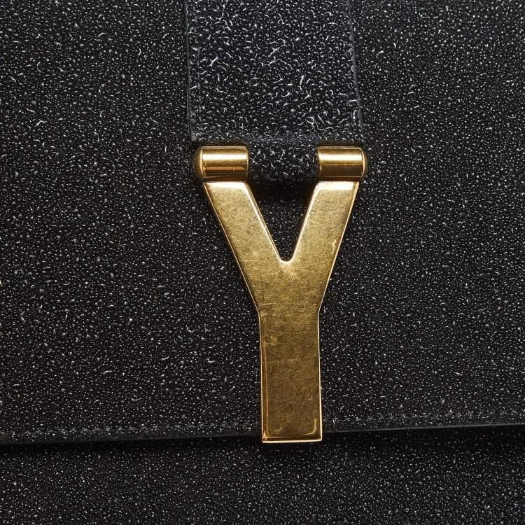 Pre Owned Yves Saint Laurent Black Textured Coated Suede Y-Ligne Clutch