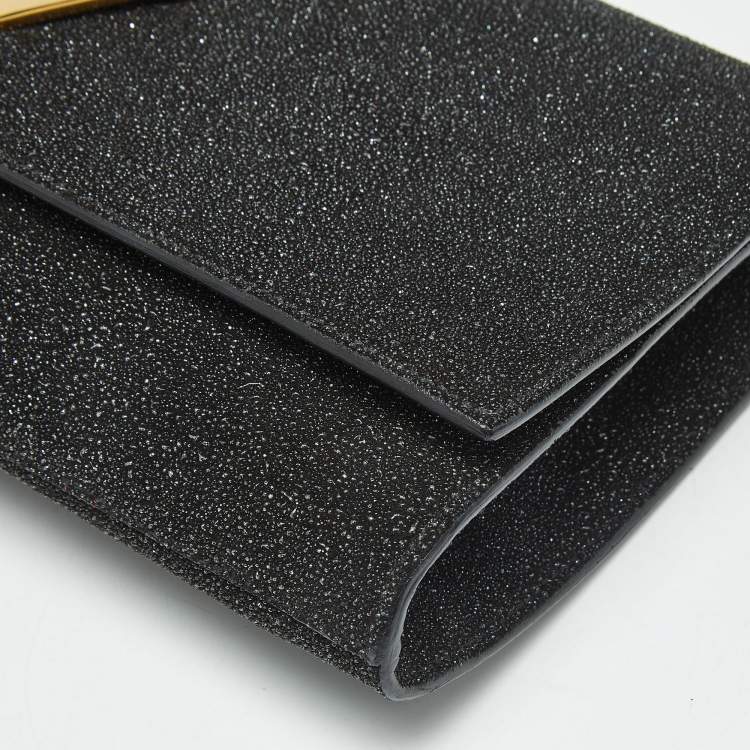 Pre Owned Yves Saint Laurent Black Textured Coated Suede Y-Ligne Clutch