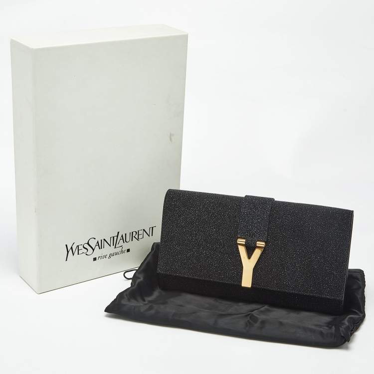 Pre Owned Yves Saint Laurent Black Textured Coated Suede Y-Ligne Clutch
