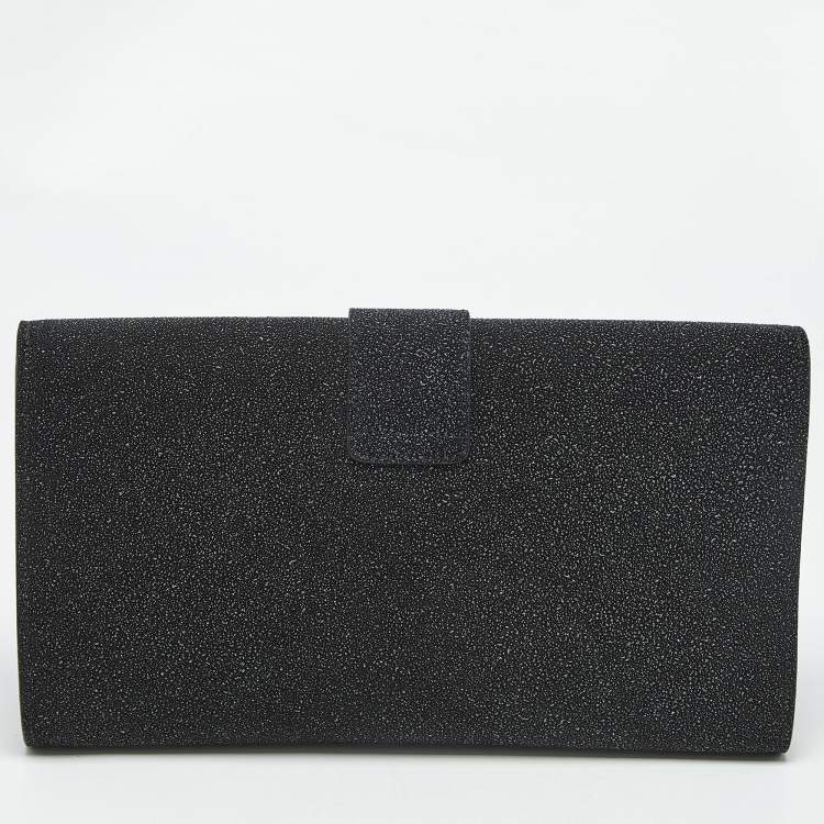 Pre Owned Yves Saint Laurent Black Textured Coated Suede Y-Ligne Clutch