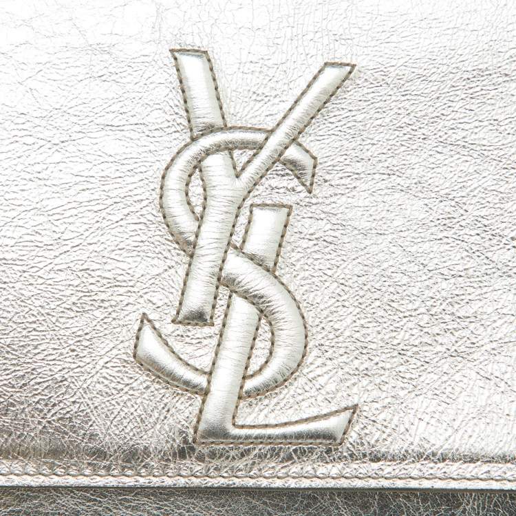 Pre Owned Yves Saint Laurent Metallic Silver Leather Belle De Jour Flap Clutch
