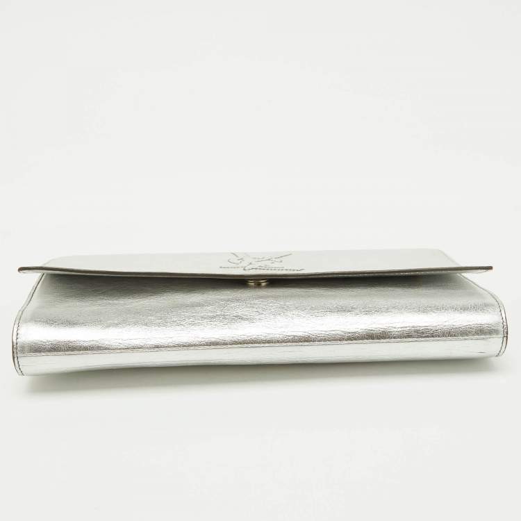 Pre Owned Yves Saint Laurent Metallic Silver Leather Belle De Jour Flap Clutch