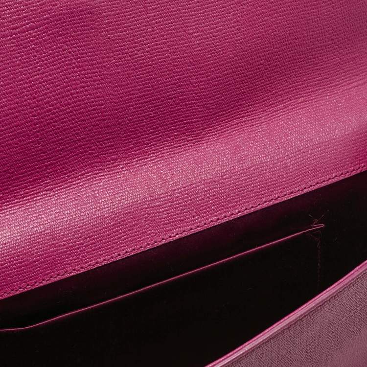 Pre Owned Yves Saint Laurent Fuchsia Leather Ligne Y Clutch