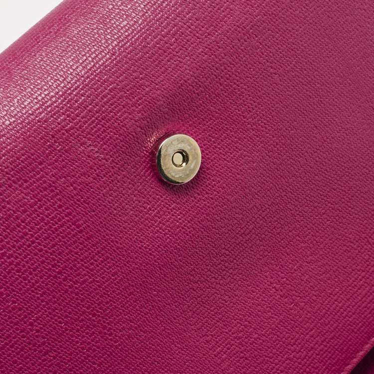 Pre Owned Yves Saint Laurent Fuchsia Leather Ligne Y Clutch