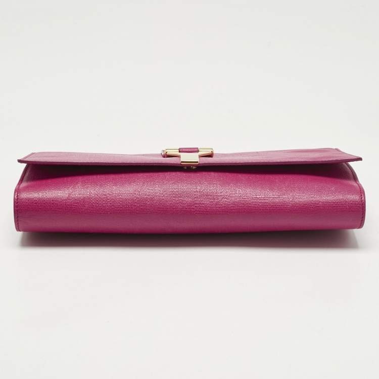 Pre Owned Yves Saint Laurent Fuchsia Leather Ligne Y Clutch